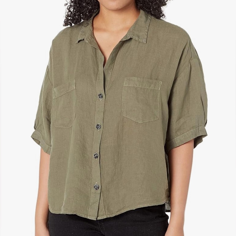 Velvet by Graham & Spencer Linen Button Up Blouse Lg